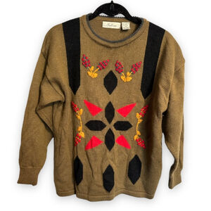 Vintage 3d Knit Sabree Sweater Acrylic wool Cottage Pullover Adorned Knit Size M